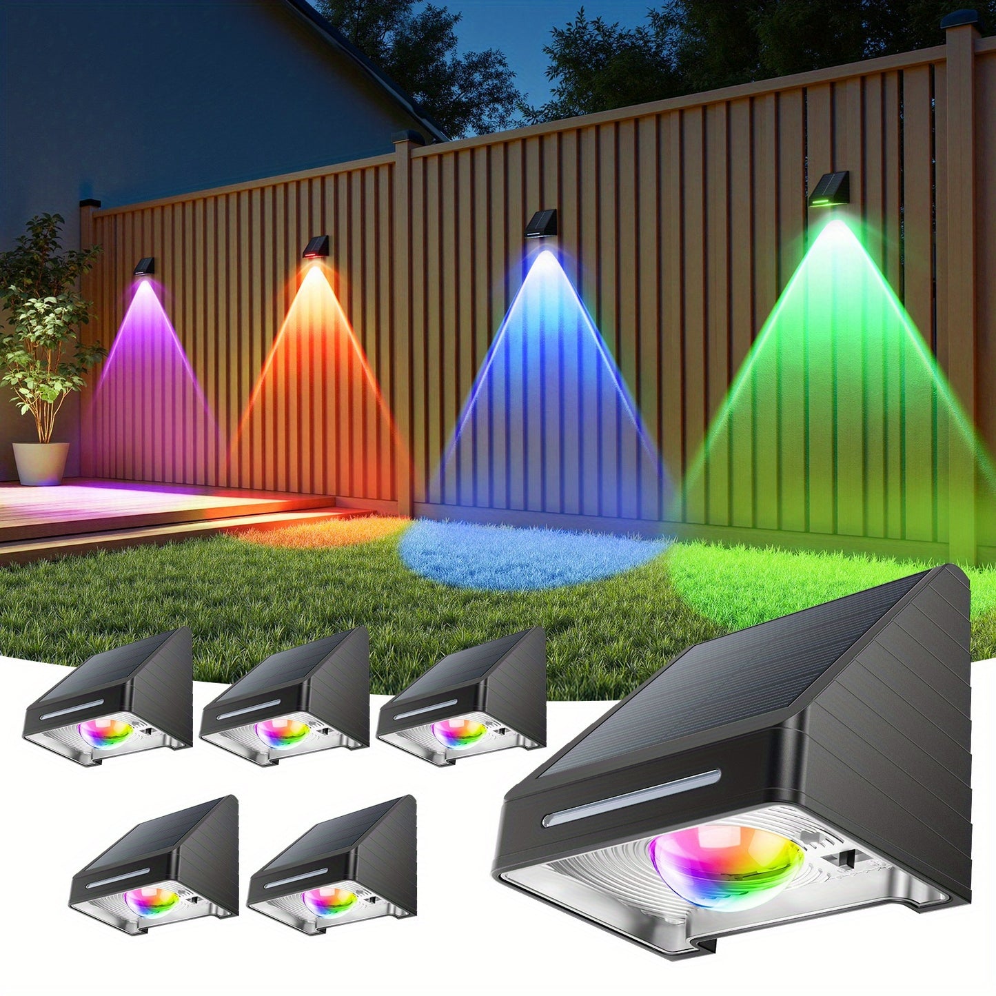 6/4er Pack Solarzaun-Außenleuchten, hellere fokussierte Linse, kaltweißes & warmes Licht, Garten-Solarleuchten IPX5, automatisches Ein-/Ausschalten für Wand, Terrasse, Hinterhof, Stufen, Geländer