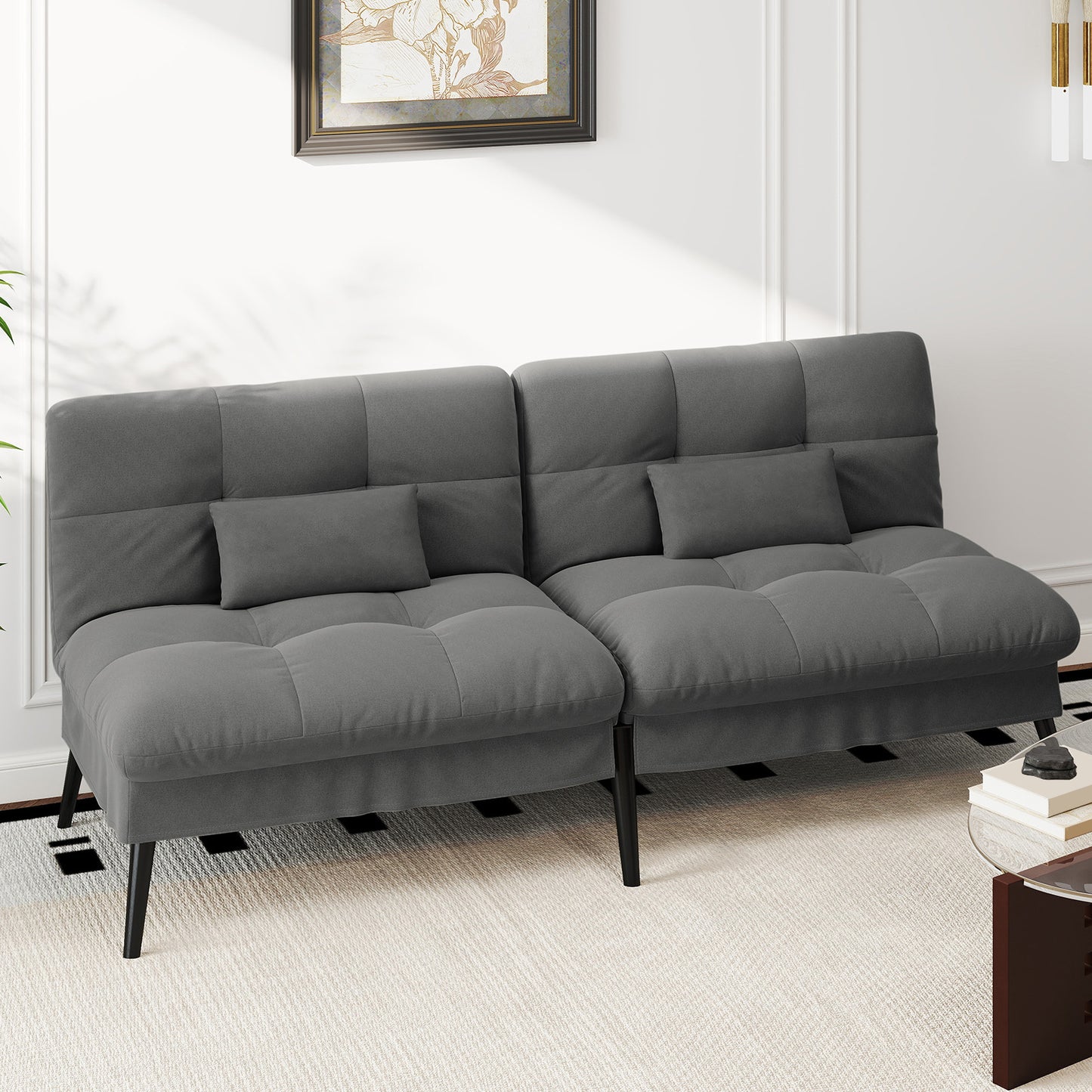 Sofa Schlafsofa mit Schlaffunktion, überzug Futon Klappsofa, Bettcouch, ecksofa, Couch Gästebett, 3-Sitzer Sofa, mit verstellbare Rückenlehne aus Stoff