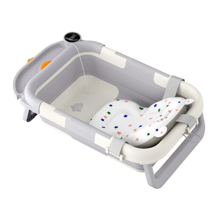 Faltbare Baby-Badewanne mit Rahmen, Thermometer  Badeschwammkissen, rutschfest & tragbar – geeignet für Neugeborene  Kleinkinder, Kompakte Baby-Dusche,Platzsparende Badewanne,Weiches Badekissen,Robuster Rahmen,Tragbare Badewanne,Neue Eltern,Baby Shower Ge