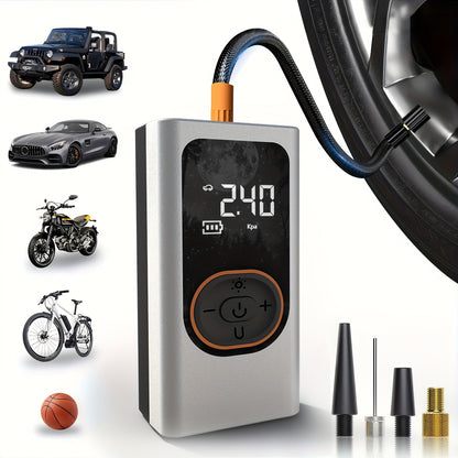 150 PSI Kabellose, tragbare Reifenfüllpumpe mit Digitalanzeige und LED-Licht, USB-C Wiederaufladbarer Luftkompressor - Schnelles Aufpumpen von Autos, Fahrrädern, Motorrädern, Bällen usw., Tragbares Reifenfüllwerkzeug, Outdoor-Reiseausrüstung