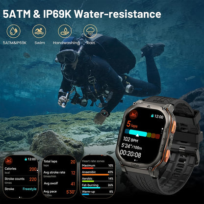 TICWRIS TANK M3 Ultra GPS Smartwatch für Männer Barometer Höhenmesser Kompass 6 Satelliten-Positionierungssysteme 480mAh 60 Tage Extra-Lange Akkulaufzeit Edelstahlgehäuse Robuste Smartwatch Drahtlose Anrufannahme 5ATM IP69K 3,63cm AMOLED Always On Display