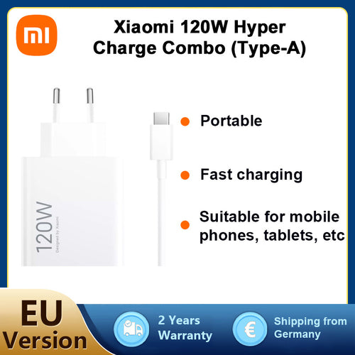 Xiaomi HyperCharge Combo (Typ-A) Ladegerät, 120W, USB-Anschluss, USB-C Kabel, Intelligente Geräteerkennung, Weiß (ES Version)
