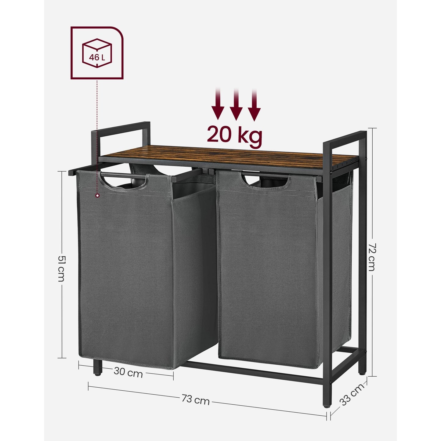 Wäschekorb 2 Fächer, Aufbewahrungsbox，Organizer faltbar, Wäschesammler mit Ablage, Wäschebox, Ordnungssystem Kleiderschrank，2 x 46 L, fur Weihnachts geschenke