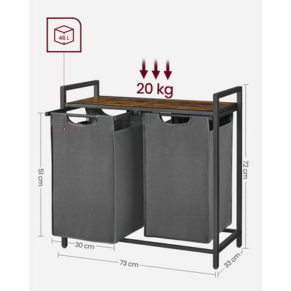 Wäschekorb 2 Fächer, Aufbewahrungsbox，Organizer faltbar, Wäschesammler mit Ablage, Wäschebox, Ordnungssystem Kleiderschrank，2 x 46 L, fur Weihnachts geschenke