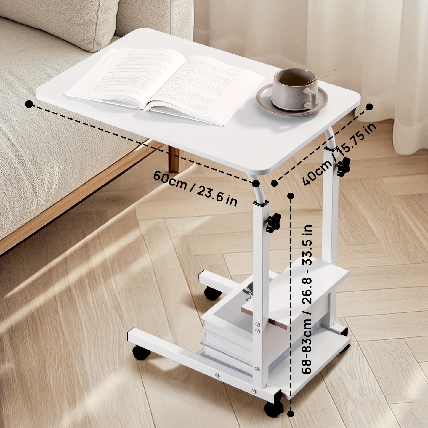 Höhenverstellbarer Stehschreibtisch mit 3-stufiger Aufbewahrung - Vollgröße (68,58 cm-83,82 cm) Schiebe-Unter-Computertisch geeignet für Home Office, Nachttisch, platzsparender Stehschreibtisch, Montage, stabiler Schreibtisch