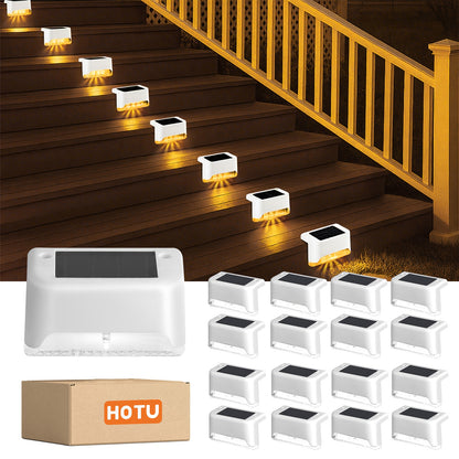 HOTU 16-teiliges Solar-Zaunlicht-Set für draußen, IPX4 LED-Landschaftsbeleuchtung, solarbetriebene Treppenlampe für Hausgarten, Arrangements, Treppen, Decks, Zäune, Terrassen, Wände, Geländer Dekorationsbeleuchtung