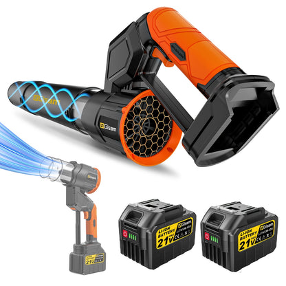 Laubbläser mit 6.0Ah Akku, Gisam Bürstenloser Akku-Turbo-Gebläse 3-Gang Schneefräse, Vertikal- und Horizontal-Modus Elektrischer Laubbläser für Garten, Blätter, Staub & Schnee