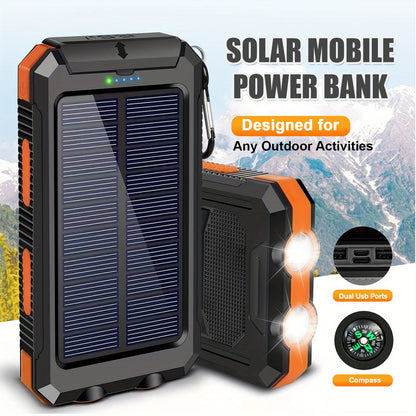 25800mAh Solar-Powerbank, tragbares Ladegerät Solar-Handy-Ladegerät mit 2 LED-Taschenlampen & Kompass, Akku-Pack-Powerbank für Outdoor, für Camping, Reisen, Smartphones