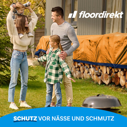 FLOORDIREKT Abdeckplane 140 g/m² - Reißfeste Schutzplane für jedes Wetter - mit Ösen - Wetterfest & Wasserdicht - für Garten, Camping, Bau & Outdoor - in 9 Farben & 12 Größen Erhältlich