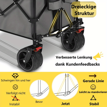 Industrietauglicher Klappwagen, 300L Fassungsvermögen, 200kg Belastung, 17x10cm Geländereifen, 4-Wege-Klappsystem, Rot mit Grau, Olivgrün, Schwarz, Anthrazit, Blaugrau, strapazierfähige Segeltucht, GS- für Bauarbeiten, Festivals, Hochleistungs-Transportlö