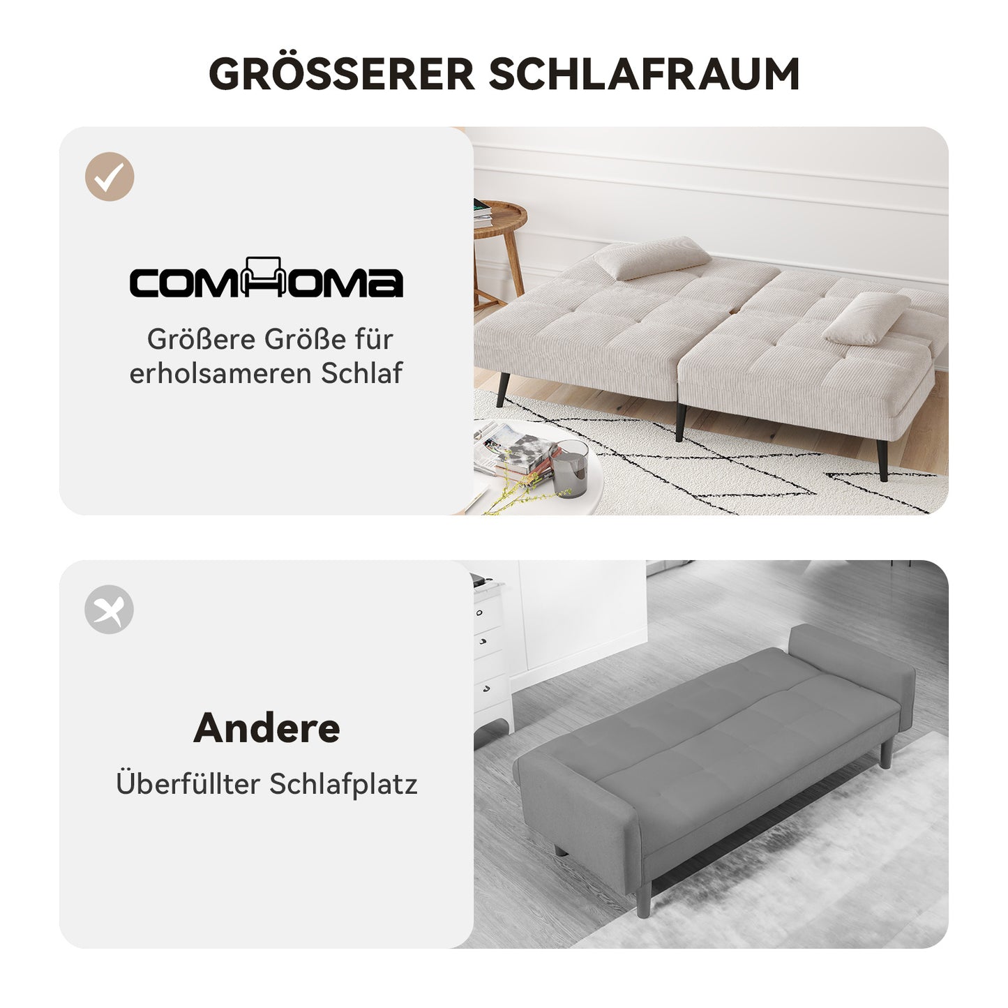 Sofa Schlafsofa mit Schlaffunktion, überzug Futon Klappsofa, Bettcouch, ecksofa, Couch Gästebett, 3-Sitzer Sofa, mit verstellbare Rückenlehne aus Stoff