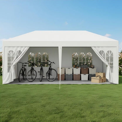 3X3/3X6M Robuste, tragbare Gartenlagerung Pavillon mit 4/6 Seitenwänden, Fenstern & Belüftung, Terrassen-Sonnenschutz Carport für Garten Rasen Fahrzeug Schutz, Anthrazit/Weiß