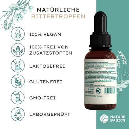 Bittertropfen - 1000 Tropfen - 20 Tropfen pro Tagesdosis mit hochwertigen Naturkräutern ohne Alkohol - nach Hildegard von Bingen - Vegan, Zertifiziert & Nachhaltig im Glas - Made in Germany