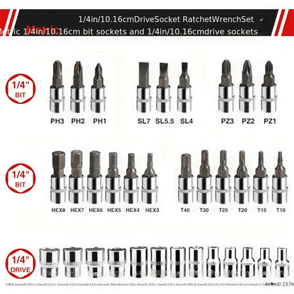 43-tlg. Ratschen-Steckschlüssel-Set, metrisch, Verlängerungsstange, für Auto-, Fahrradreparatur  Haushaltsgebrauch, plattierte Struktur, vormontiert, manuell, inklusive Aufbewahrungsbox, Werkzeugsatz