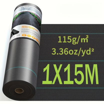 1 Stück/2 Stücke Schwerlast-Unkrautvlies 115 g/m² (3,36 oz/yd²), Boden-  Sonnenschutzgewebe, Unkrautbarriere für Garten, Einfahrten, Kies, Kunstrasen  Rasenunterlage, Schwarze Gewebte Rolle, Bodenabdeckung, Unkrautunterdrückungsmulch, Erdbeeranbau, Pflanz
