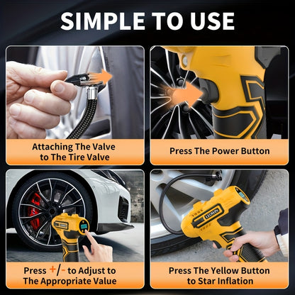 Tragbarer Reifenfüller Luftkompressor mit automatischer Abschaltung, Handluftpumpe, 150 PSI kabellose Autoreifenpumpe mit digitalem Manometer/LED-Licht für Autos, Motorräder, Fahrräder, Bälle – Kompaktes, wiederaufladbares  benutzerfreundliches Design, Au