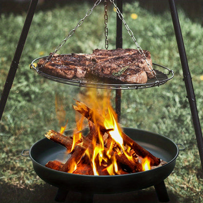 Sonnewelt Feuerstelle Durchmesser 82.5cm, mit 2 Griffen und 3 Abnehmbaren Fußpolstern, Große Feuerstelle und Feuerkorb, Geeignet für Terrasse, Balkon, Garten und Hof, Kann auch im Winter verwendet werden! Party, Lagerfeuerwärme, Camping, Schwarz