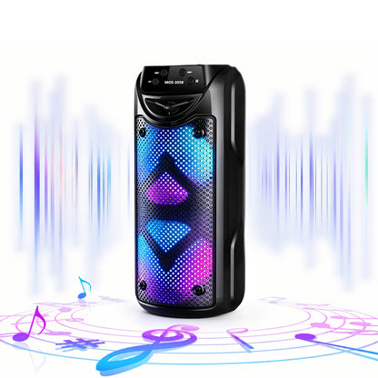 8000W Kabelloser Lautsprecher mit Dual 3-Zoll-Treibern und eingebautem wiederaufladbarem Akku. Unterstützt AUX, USB und FM-Konnektivität, mit TWS-Stereo, LED-Partylichtern und Lautstärkeregler