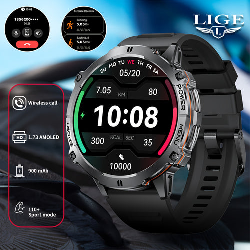 LIGE Herren Smartwatch mit 1,73-Zoll AMOLED-Display, 900mAh Akku  Bluetooth Anrufen – Fitness Tracker für über 100 Sportmodi & IPX8 Wasserdichtigkeit (kompatibel iPhone/Android) - Das perfekte Geschenk