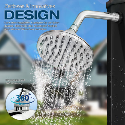 tillvex® Solardusche 20 - 60 Liter inkl. Abdeckung Solar Gartendusche Solar für draußen Pooldusche Komplettset warmes Wasser Camping ohne Stromanschluss mit Wasserhahn Gartenschlauch-Anschluss