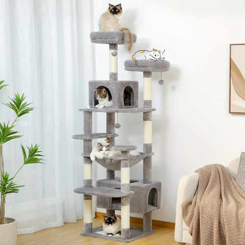 PAWZ Road Großer 184 cm Baum  Turm für Wohnungskatzen – mit Sisal-bezogenen Kratzpfosten, gepolsterten Sitzflächen, Kondos  Korb