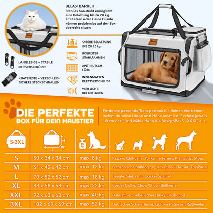 TRESKO® Hundebox faltbar inkl. Leckmatte, Spatel & Reflektoren | Transportbox für Hunde und Katzen | Hundetransportbox Auto für kleine, mittelgroße & große Hunde | Hundetasche für Zuhause Auto robust Anthrazit