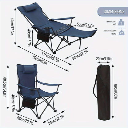 1 Stück/2 Stücke Lounge-Stuhl, Camping-Stuhl, Klappbarer Anglerstuhl, Verstellbarer Und Abnehmbarer Rücken, Fußpedal, Becherhalter, Aufbewahrungstasche, Sonnenstuhl, Langlebig, Geeignet Für Wildfischerei Im Freien, Innenhof-Schwimmbad, Strand, Urlaub Am M
