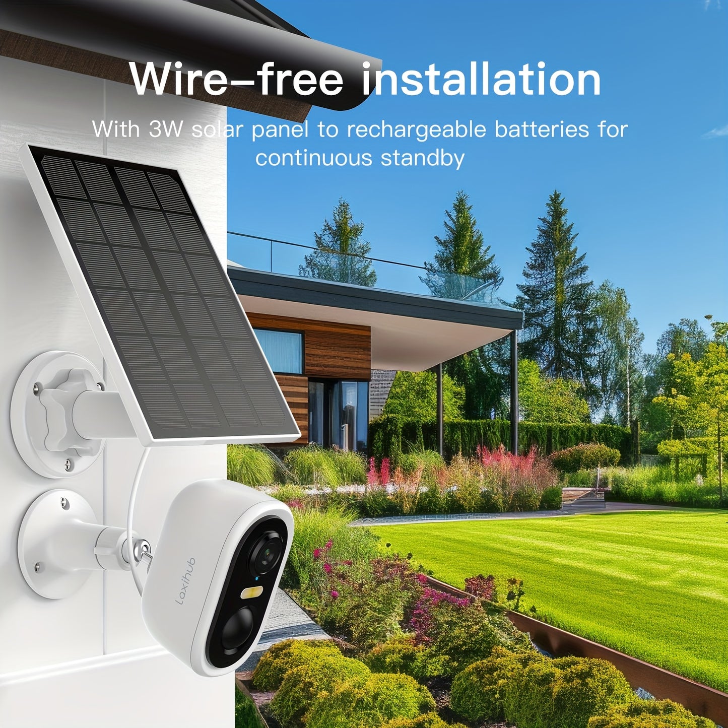 4 Stück LaxiHub Solarpanel-Sicherheitskamera, Drahtlose Outdoor Solarbetriebene WLAN Smart-Home-Kamera, IP65, Farb-Nachtsicht, Zwei-Wege-Audio, KI-Bewegungsverfolgung, APP-Steuerung