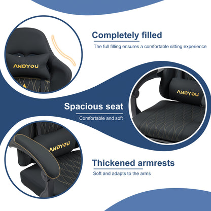 Andyou Gaming-Stuhl mit Fußhocker, ergonomisch gestaltet, aus langlebigem PU-Leder gefertigt
