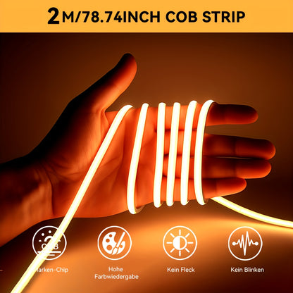 HOTU COB LED Streifen Licht, USB-betrieben, flexibel, selbstklebend, zuschneidbar, 400 Lampen, Meter, Spot-freies Design für Möbel, Schrank, Küchenboden, Schlafzimmer Ambiente Beleuchtung Warmweiß, Taglicht Farbe Einstellbar