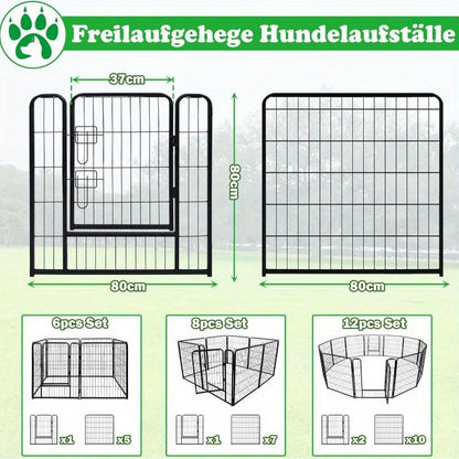 80x80cm Hundekennel-Set Freilaufgehege Hundezaun Welpenlauf mit Türen & Bodenankern Faltbarer Tierkinderwagen Welpenzaun Tragbares Welpenspielzeug für Garten und Camping
