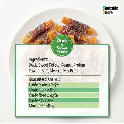 Echte Entenbrust & Süßkartoffel Hundeleckerlis - Getreidefrei, Fettarm, Rohlederfrei, Für Alle Rassen Geeignet, Leicht Verdauliche Trainingsbelohnungen mit Entenfleisch & Süßkartoffelsnacks für Empfindliche Mägen