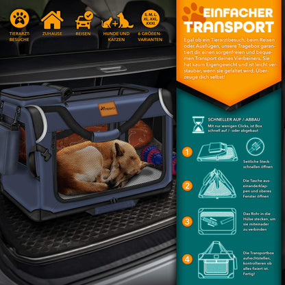TRESKO® Hundebox faltbar inkl. Leckmatte, Spatel & Reflektoren | Transportbox für Hunde und Katzen | Hundetransportbox Auto für kleine, mittelgroße & große Hunde | Hundetasche für Zuhause Auto robust Anthrazit