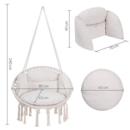 DETEX® Hängesessel bis 150kg Belastbar Boho Stil Wetterfest GS-zertifiziert Garten 360° Drehbar Hängestuhl Indoor & Outdoor inkl. bequemer Kissen