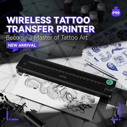 Peripage P90 Tragbarer Thermischer Tattoo-Drucker, geeignet für DIY-Tattoo-Schablonen mit 5 Stk. A4-Transferpapier, kompatibel mit Smartphone/PC/iOS/Android, Minidrucker für Tätowiermaschine, - für &