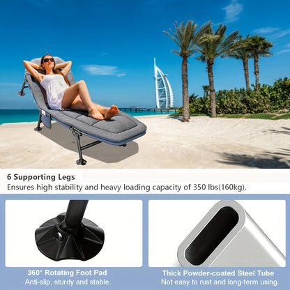 Garten-Sonnenbett - Liegestuhl für den Garten, Angelbett, Karpfenangeln mit Seitentasche und Matratze, Verstellbares 5-Gang Outdoor-Sonnenbett