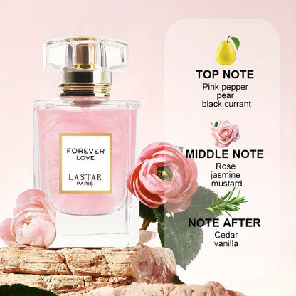 LASTAR Paris Forever Love Parfüm 1,86oz, Romantischer Blütenduft mit Rose, Jasmin, Vanille & Patchouli, Sanfter & Frischer Duft, Langanhaltend, Elegante rosa Glasflasche mit goldenem Verschluss, Festival-Geschenk für Unisex, 55ml