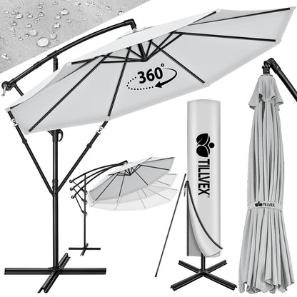 tillvex® Sonnenschirm Alu + Abdeckung + Windschutz Ø 300 cm mit Kurbel Ampelschirm Groß mit Ständer & Windschutz Gartenschirm UV-Schutz Aluminium Kurbelschirm Marktschirm wasserdicht 360° drehbar Terrasse Garten Balkon