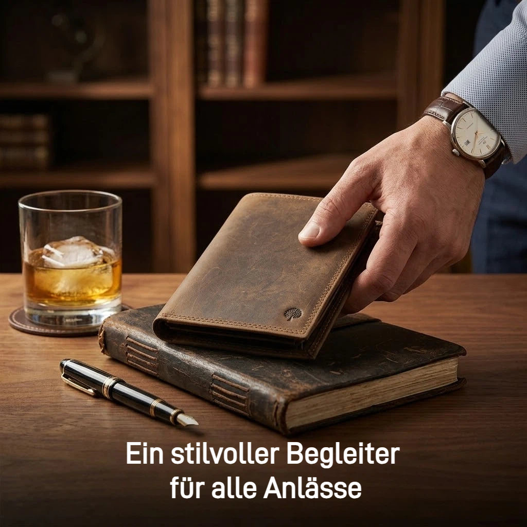 Herren Geldbörse aus echtem Wildleder – RFID Schutz, Vintage Stil, Großes Fassungsvermögen mit 12 Kartenfächern, Münzfach & Sichtfenster, Soft Touch, Langlebig