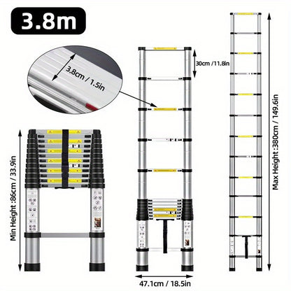 Teleskop-Leiter aus Edelstahl, 2,6 bis 6,3 Meter - ein robustes, tragbares und faltbares Design mit rutschfesten Gummifüßen und Sicherheitsverriegelung, ideal für Wandmalerei, vielseitigen Höhenzugang, Heimwerkerarbeiten