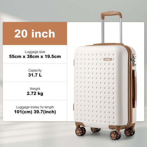 1 Stück 14/20/24/28 Zoll Koffer in Cremeweiß mit Stilvollem ABS+PC Polka Dot Hartschalenkoffer mit TSA-Schloss und Schminkkoffer