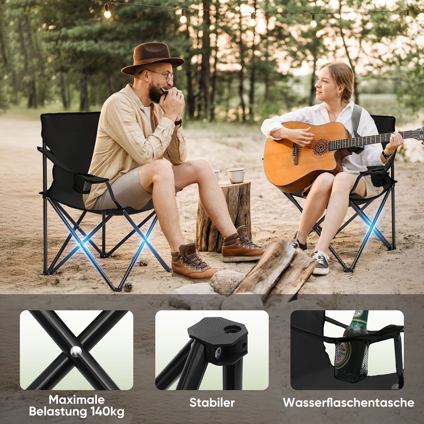 Sunula 1/2 Stück Campingstuhl Klappstuhl 100kg, mit Getränkehalter, Campingstuhl Faltbar, Outdoor Klappstuhl für Outdoor, Sport, Strand, Angeln, 600D Oxford Gartenstuhl - Stoff mit farblich passender äußerer Tasche.