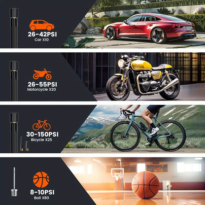 Reifenfüller, tragbarer Luftkompressor - 3 Mal schneller 150 PSI Smart Auto Reifenpumpe - Auto Reifenfüller mit Manometer und LED-Licht - Geeignet für Autos, Motorräder, Fahrräder, Bälle, usw.