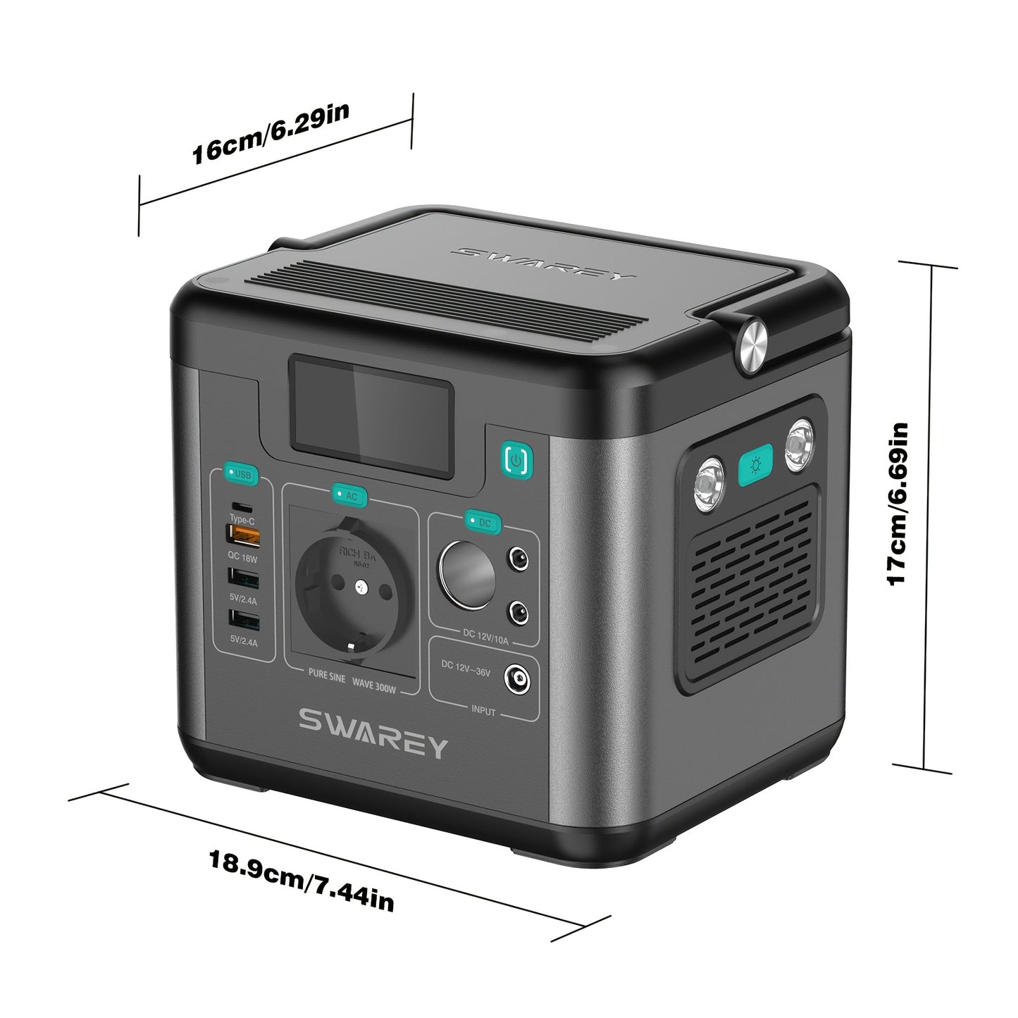 Swarey Tragbare Powerbank Powerstation, 222Wh Lithium-Akku Solar-Generator mit 300W AC-Ausgang, USB-C PD 65W, Stromgenerator für Camping, Reisen, Angeln, Wohnmobil, Laptop, Smartphone