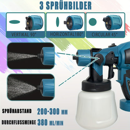 310W Zaunfarbspritzpistole mit 2x 3000mAh Lithium-Ionen-Akkus, HVLP kabellose Farbspritzpistole kompatibel mit Makita 18V-Akku, 1000ml-Tank, 4 Düsen  2 Reinigungswerkzeugen, 3 Muster Akku-Spritzpistole für Wände  Decken, Zaun, Holz