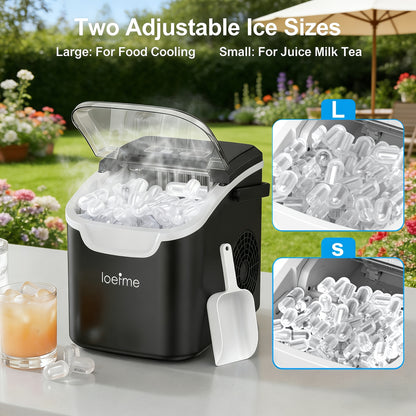 Kleiner, tragbarer Outdoor-Eiswürfelbereiter mit einer Kapazität von 10 kg/24 h, der 9 Eiswürfel in 6 Minuten produzieren kann. Erhältlich in Schwarz/Grün. Selbstreinigender Eiswürfelbereiter, geeignet für den Außenbereich/Zuhause und andere Eiswürfel-Sze