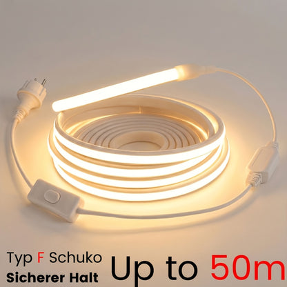 AC 220V 230V COB LED Streifen Lichter, Flexible Innenbeleuchtung Lampe, 288 LEDs pro Meter Klebeband mit hoher Helligkeit, Erhältlich in Weiß oder Warmweiß für Küche und Wohnzimmer Dekoration, Inklusive EU Stecker und Schalter