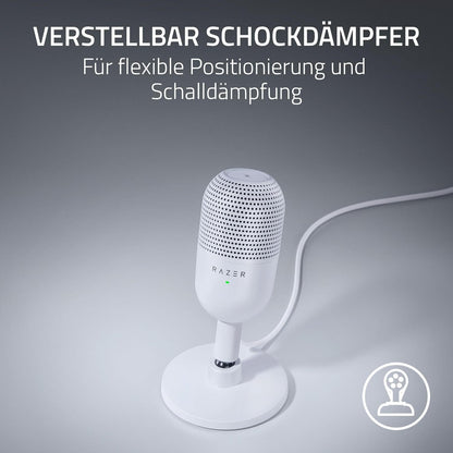 Razer Seiren Mini - USB Kondensator-Mikrofon für Streaming (Kompakt mit Supernieren-Richtcharakteristik, neigbarer Ständer, Integrierter Schockdämpfer) Mercury, Weiß, Lieferung aus Deutschland