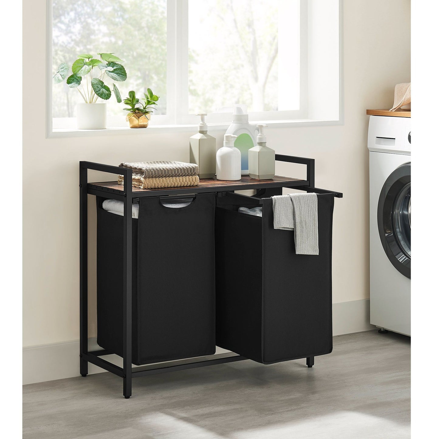 Wäschekorb 2 Fächer, Aufbewahrungsbox，Organizer faltbar, Wäschesammler mit Ablage, Wäschebox, Ordnungssystem Kleiderschrank，2 x 46 L, fur Weihnachts geschenke