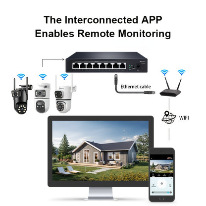 Multifunktionale Sicherheitskamera, drahtlos, Outdoor, Wifi, 2K HD, Doppellinse, automatische Schwenk-Neige-Funktion, Nachtsicht, Bewegungsmelder, bidirektionale Sprachverbindung